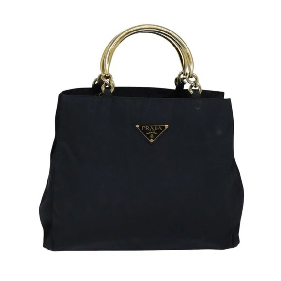 PRADA Tote Bag Nylon Navy Gold - Picture 1 of 15
